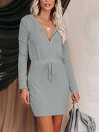 Stunncal Solid Color Zipper Hooded Dress