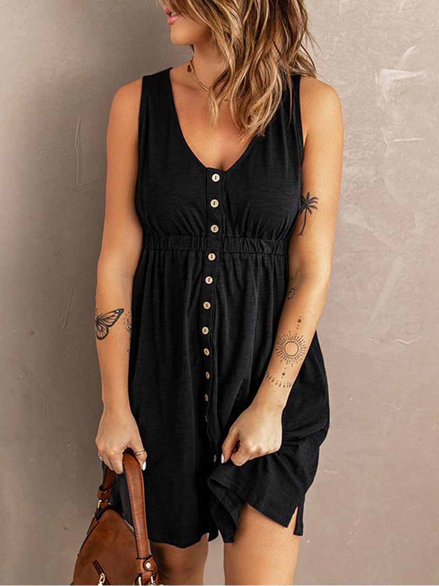 Stunncal Casual Buttons Vest Dress(9 Colors)