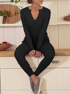 Stunncal  V-Neck Solid Color Sets