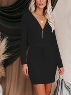 Stunncal Solid Color Zipper Hooded Dress