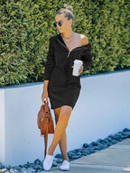 Stunncal Solid Color Zipper Hooded Dress