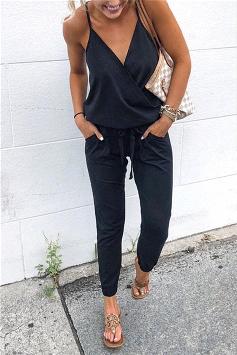 Stunncal Lace-Up Backless Camisole Jumpsuit