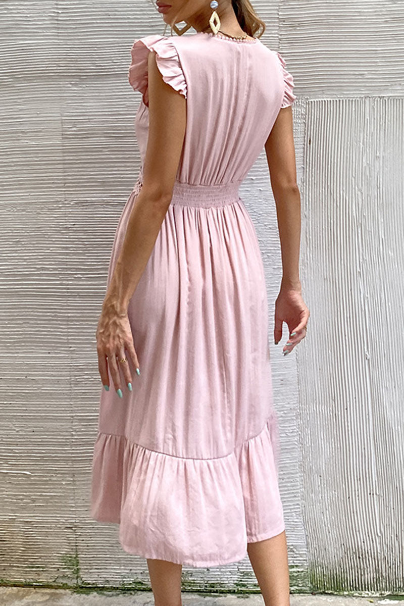 Stunncal Fashion Casual Solid Split Joint V Neck Irregular Dresses