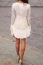 Stunncal Lace Pleated Ruffle Dress