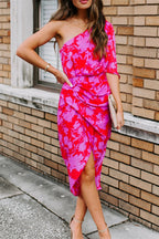 Stunncal One shoulder Tulip Hem Printed Dress