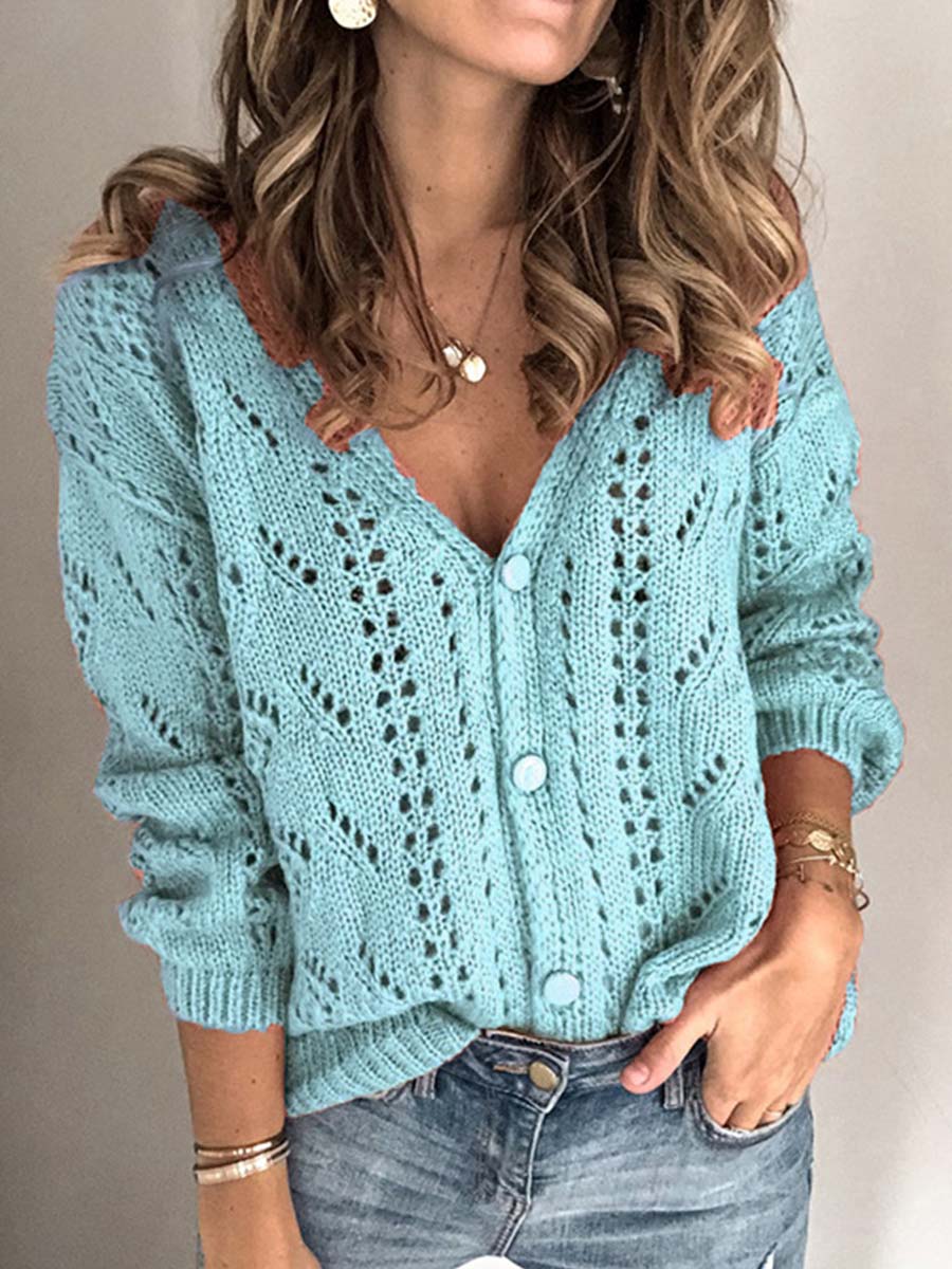 Stunncal Hollow V-Neck Knit Cardigan