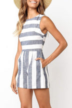 Stunncal Sleeveless Striped Romper(3 Colors)