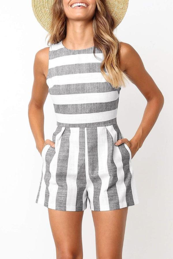 Stunncal Sleeveless Striped Romper(3 Colors)