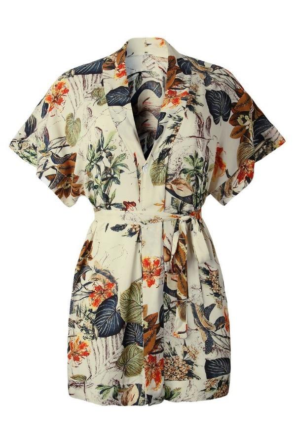 Stunncal Short Sleeve Floral Printed Lace-up Dress