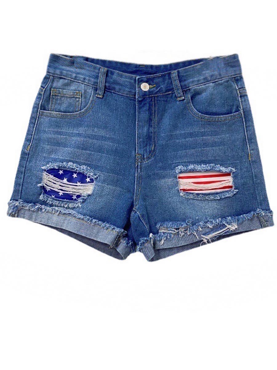 Stunncal National Flag Torn Denim Shorts