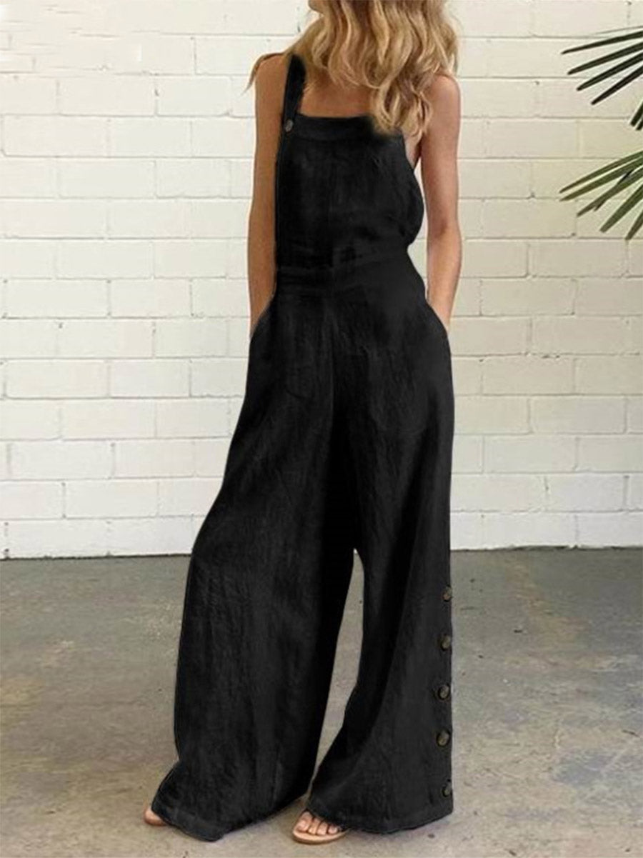 Stunncal Casual Solid Buckle Square Collar Regular Jumpsuits(5 Colors)