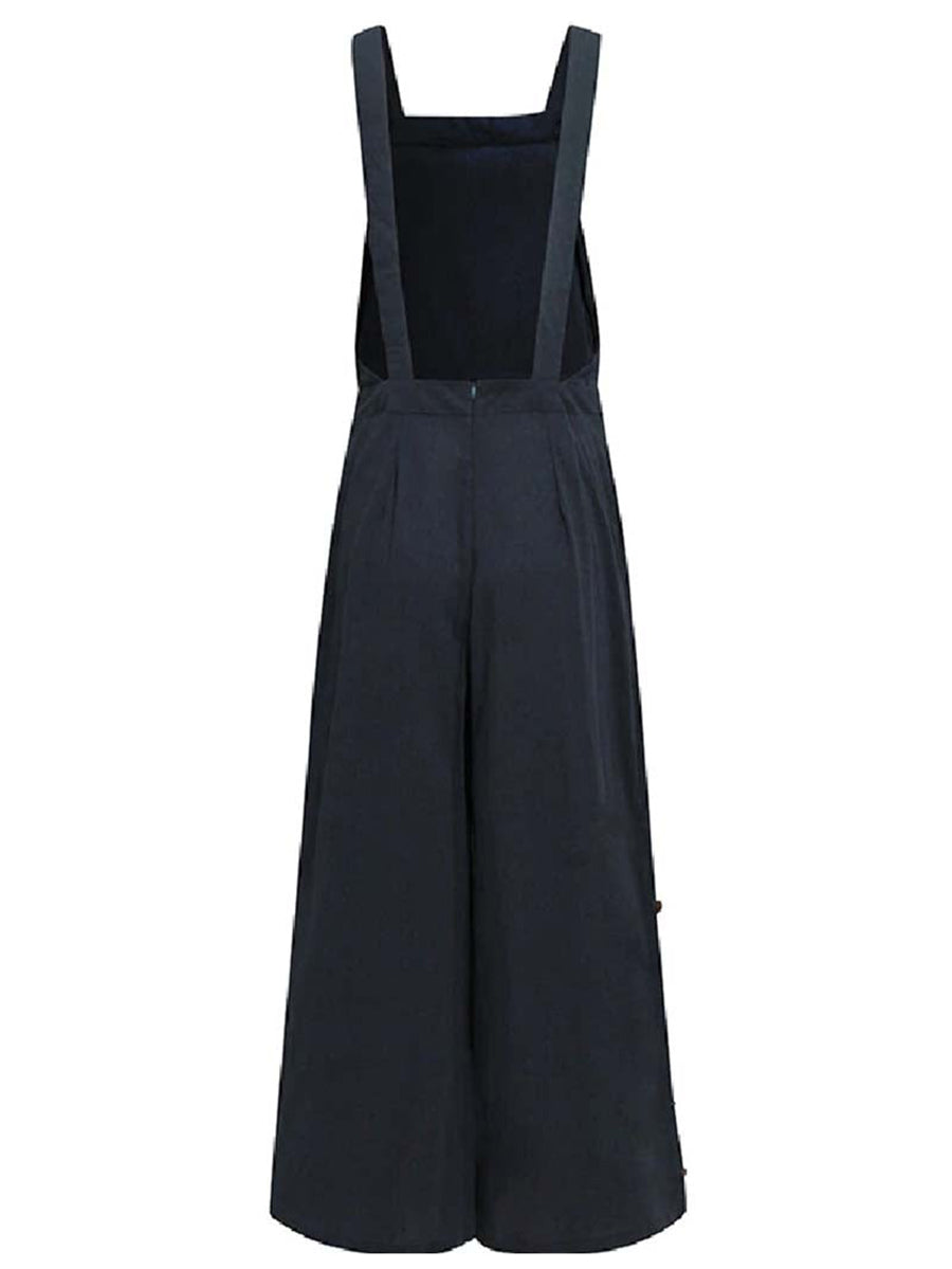 Stunncal Casual Solid Buckle Square Collar Regular Jumpsuits(5 Colors)
