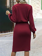Stunncal Threaded Split Long Sleeve Dress(6 colors)