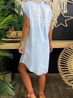 Stunncal Sleeveless Buttoned Shirt Denim Dress