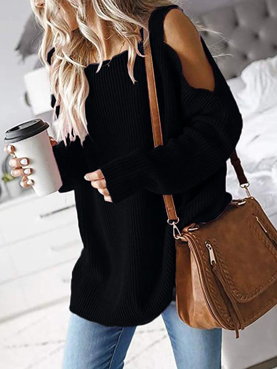 Stunncal Cold Shoulder Knit Sweater