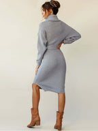 Stunncal High Neck Lace-Up Knit Dress(4 colors)
