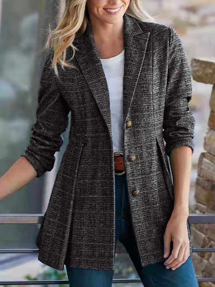 Stunncal Fashion Street Plaid Patchwork Buckle Turn-back Collar Outerwear(3 Colors)