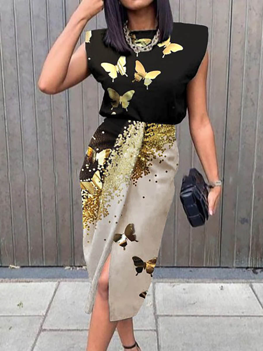Stunncal Elegant Print Printing O Neck A Line Dresses(5 Colors)