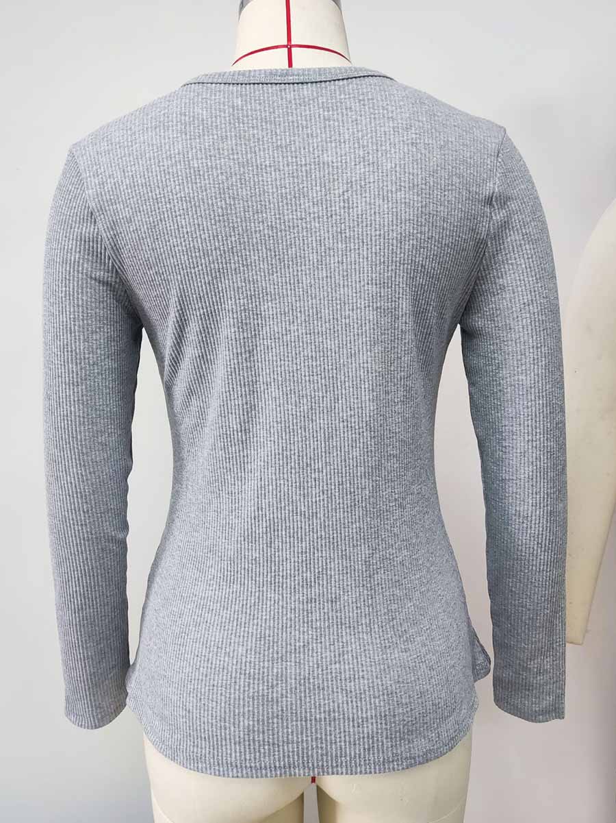 Stunncal Solid Color V-Neck Long-Sleeved T-Shirt