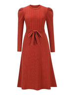 Stunncal Bubble Sleeve Belt Knit Dress (5 colors)