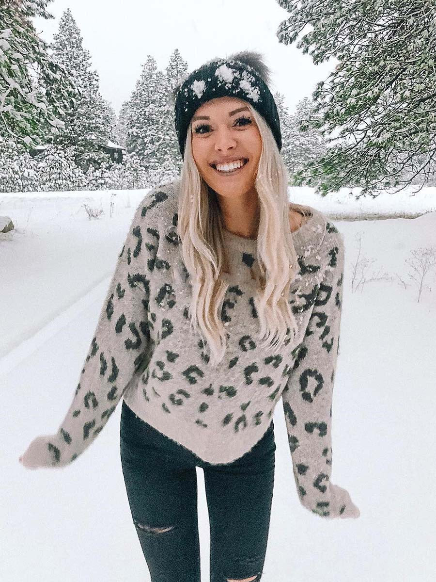 Stunncal Leopard Printed Knit Sweater