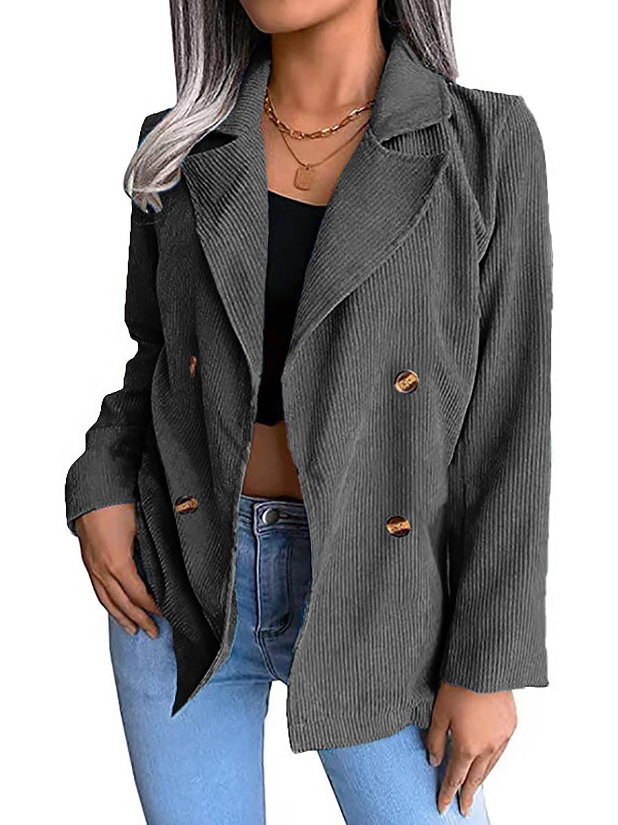 Stunncal Solid Color Corduroy Fashion Double-Breasted Jacket