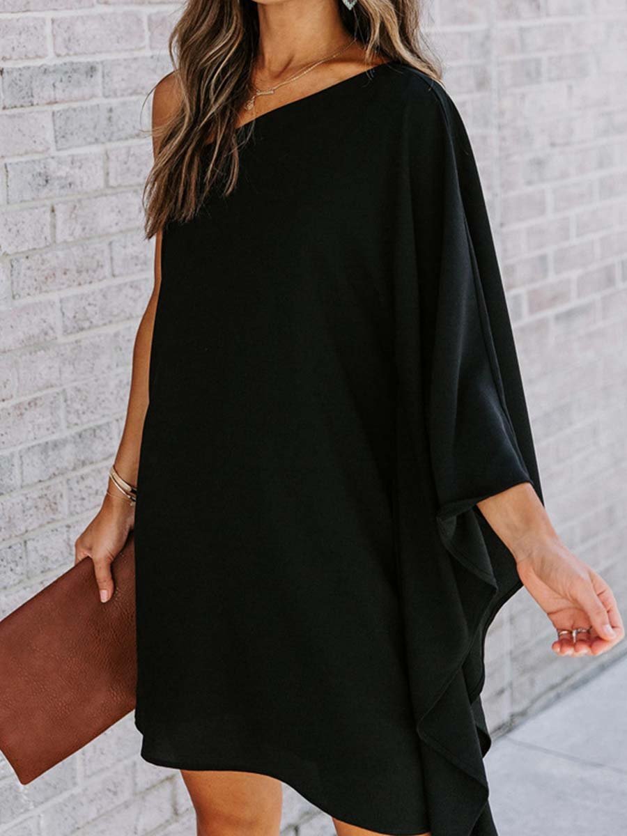 Stunncal Loose One-shoulder Diagonal Dress(8 colors)