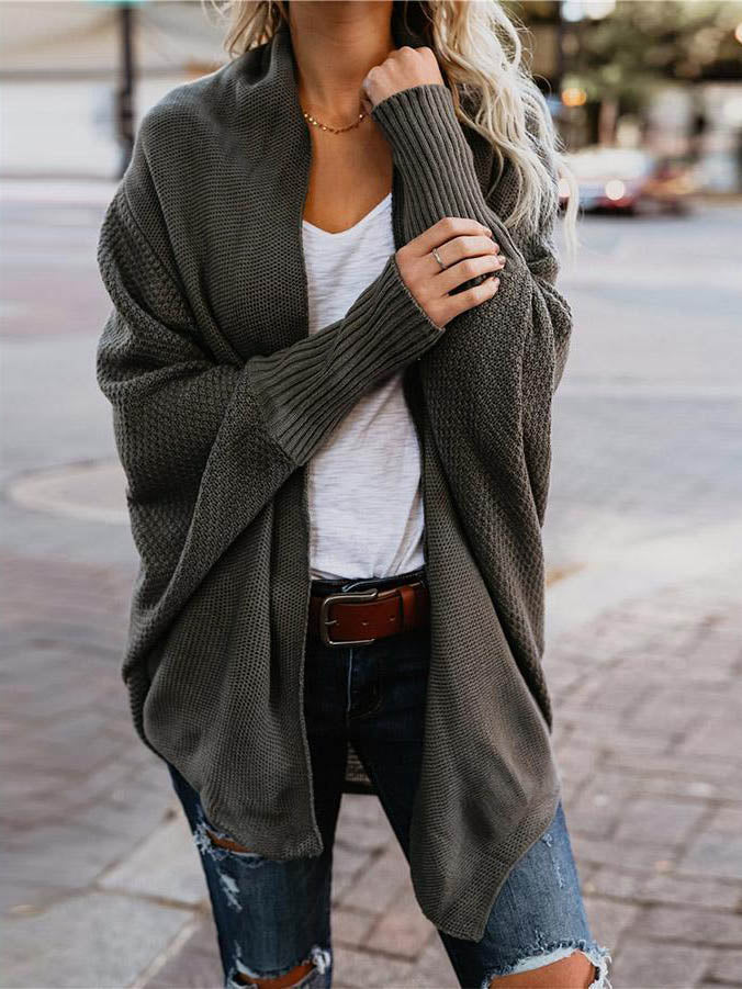 Stunncal Bat sleeve plus size long knitted cardigan sweater（13 colors）