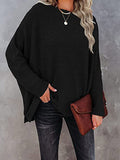 Stunncal Solid Color Knitted Bat Long Sleeve Sweater