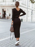 Stunncal Elegant College V Neck One Step Skirt Dresses(4 Colors)