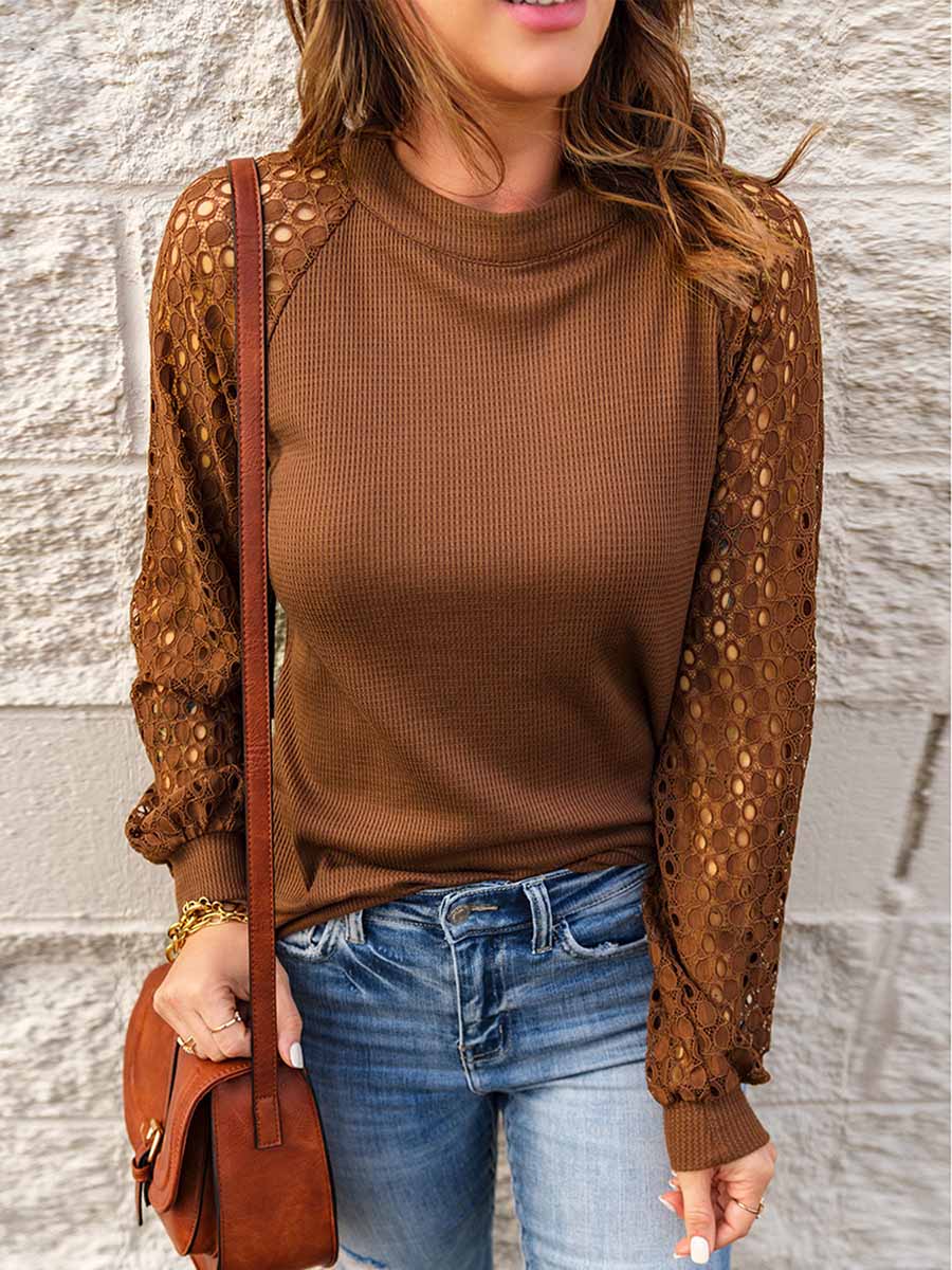 Stunncal Lace Patchwork Long Sleeve Top (5 colors)