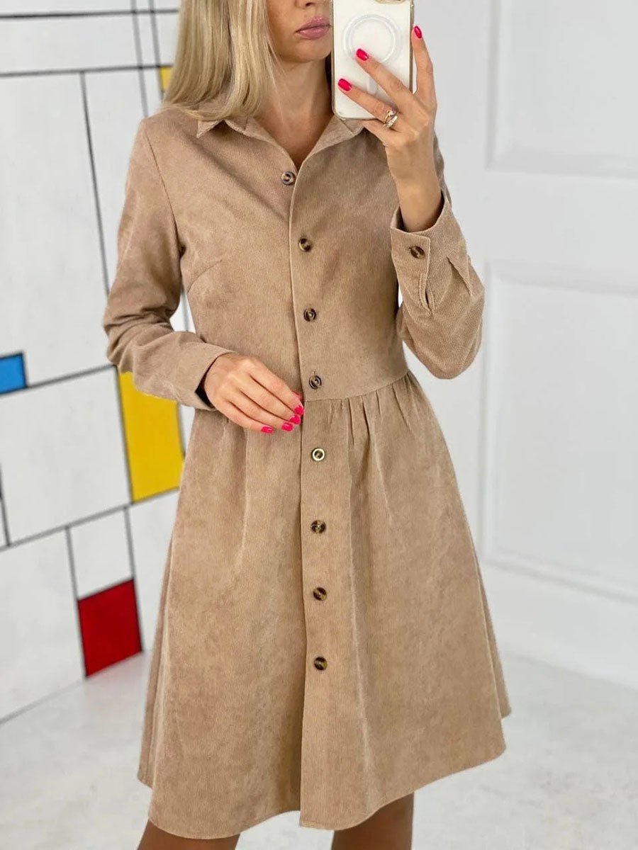 Stunncal Single-Breasted Long-Sleeved Dress(4 colors)