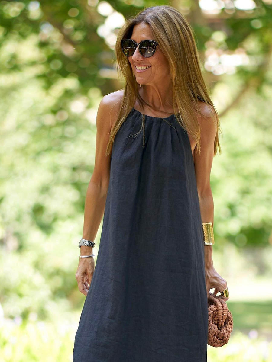 Stunncal Hanging Neck Slit Casual Vacation Dress