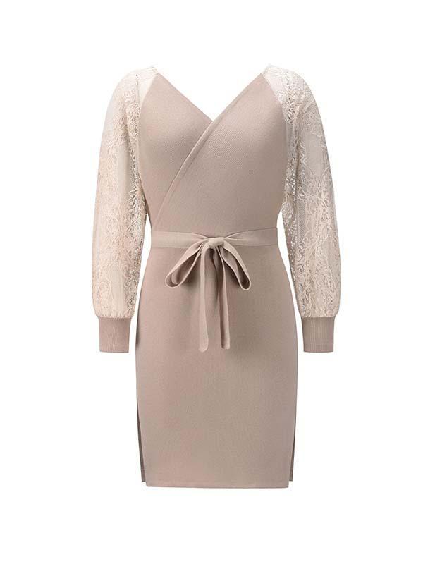 Stunncal Lace V-Neck Knitted Dress
