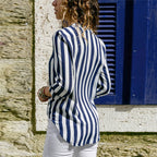 Stunncal V-Neck Striped Long-Sleeved Shirt