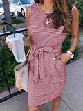 Stunncal Sleeveless striped lace-up dress (7 colors)