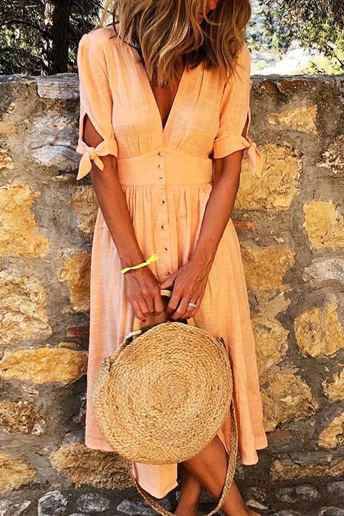 Stunncal Button Knot Sleeve Dress