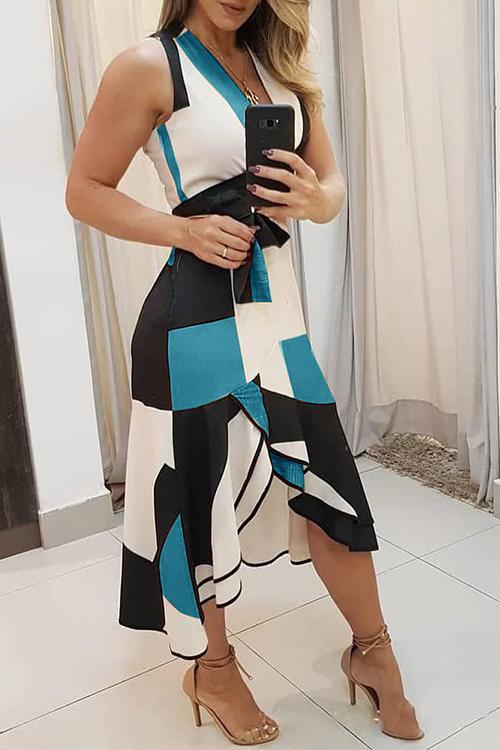 StunncalIrregularity Hem V Neck Sleeveless Dress