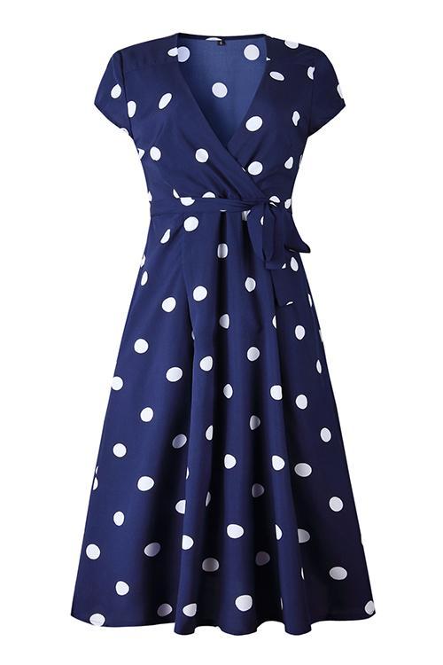 Stunncal Dot Print V Neck Sleeveless Dress
