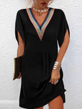 Stunncal Temperament Clashing Color V-Neck Black Dress