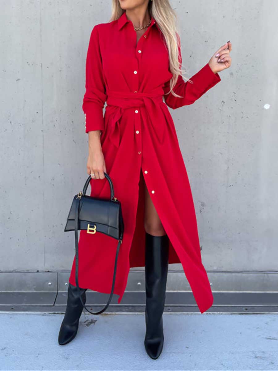 Stunncal Long Solid Color Cardigan Long Sleeve Hem Dress