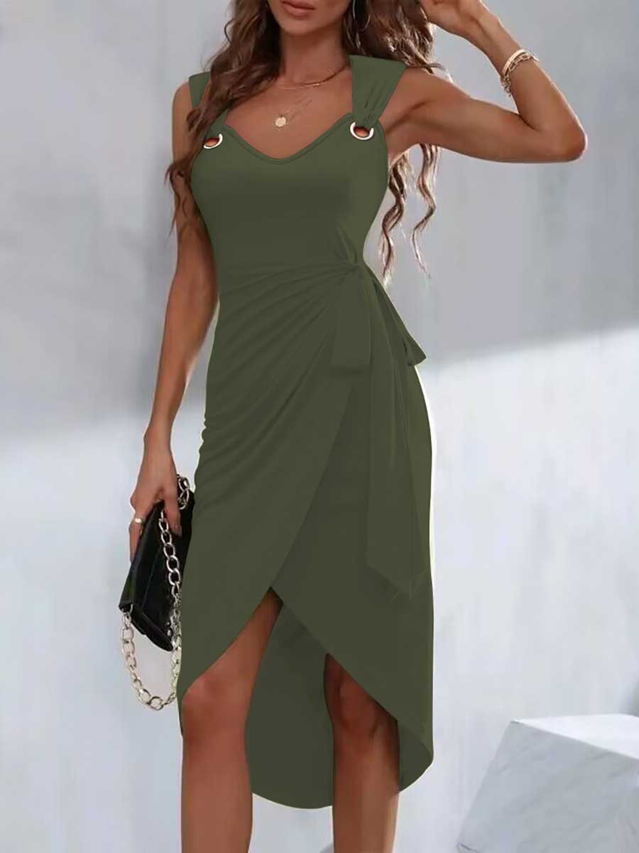 Stunncal Solid Color Strappy Irregular Hem Casual Dress