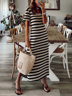 Stunncal Striped printed v-neck long skirt