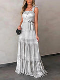 Stunncal Stripe Bow Tie Belted Maxi Dress