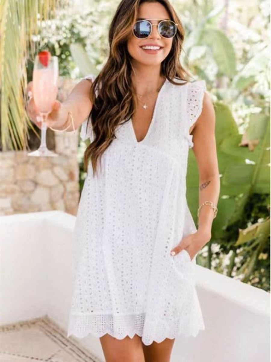 Stunncal Lace V-Neck Dress Comes With Safety Shorts (6 colors)