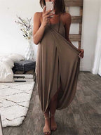 Stunncal Wrapped Split Solid Cami Beach Dress