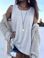 Stunncal Sleeveless Solid Color Round Collar  Vest