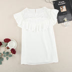 Stunncal Lace Ruffle Round Neck Top
