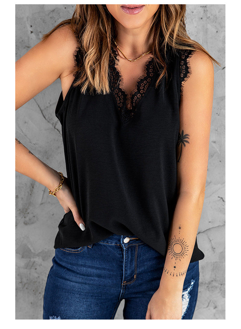 Stunncal Inside And Outside Lace Sleeveless Loose Tops(5 colors)
