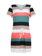Stunncal Striped Drawstring Dresses（6 colors）